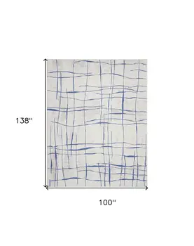 8' X 12' Ivory and Blue Abstract Geometric Distressed Non Skid Area Rug