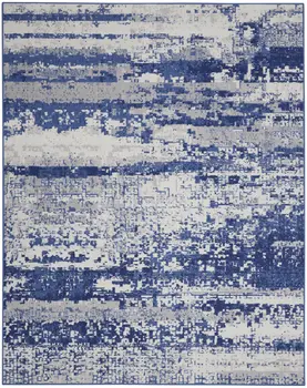 8' X 12' Ivory and Navy Blue Abstract Distressed Non Skid Area Rug