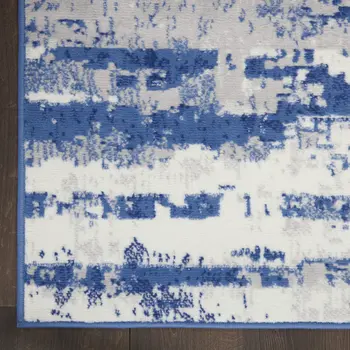 8' X 12' Ivory and Navy Blue Abstract Distressed Non Skid Area Rug