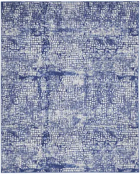 8' X 12' Ivory and Navy Blue Abstract Distressed Non Skid Area Rug
