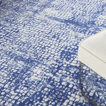 8' X 12' Ivory and Navy Blue Abstract Distressed Non Skid Area Rug