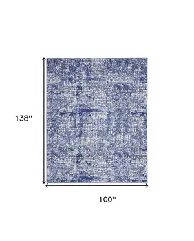 8' X 12' Ivory and Navy Blue Abstract Distressed Non Skid Area Rug