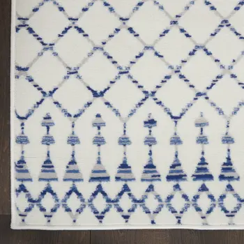 8' X 12' Ivory and Blue Geometric Distressed Non Skid Area Rug