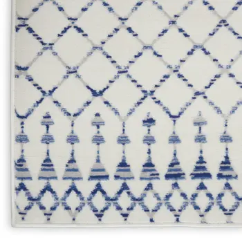 8' X 12' Ivory and Blue Geometric Distressed Non Skid Area Rug