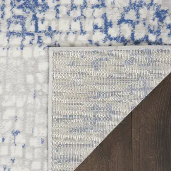 8' X 12' Ivory and Blue Geometric Distressed Non Skid Area Rug