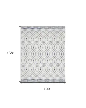 8' X 12' Ivory and Blue Geometric Distressed Non Skid Area Rug