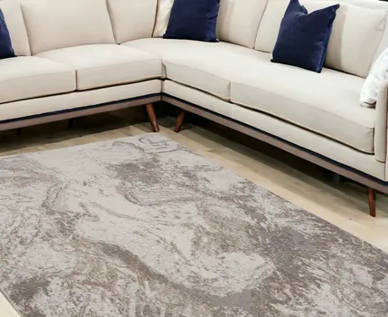 9' X 12' Ivory and Gray Abstract Non Skid Area Rug