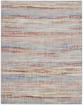 9' X 12' Ivory Red and Blue Abstract Non Skid Area Rug