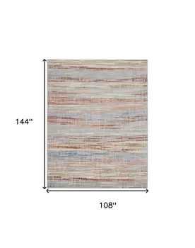 9' X 12' Ivory Red and Blue Abstract Non Skid Area Rug