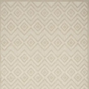 9' X 12' Cream And Beige Geometric Indoor Outdoor Area Rug