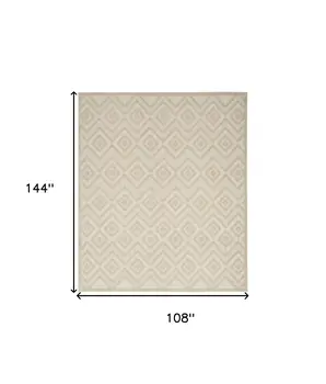 9' X 12' Cream And Beige Geometric Indoor Outdoor Area Rug