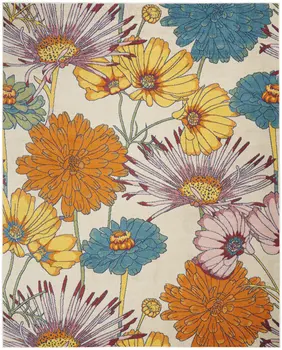 9' X 12' Cream Floral Power Loom Area Rug