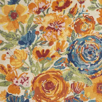 9' X 12' Cream Floral Power Loom Area Rug