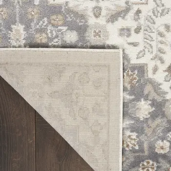 9' X 12' Ivory and Gray Floral Non Skid Area Rug