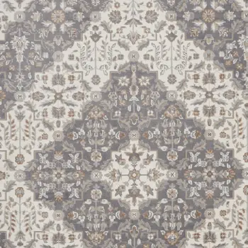 9' X 12' Ivory and Gray Floral Non Skid Area Rug