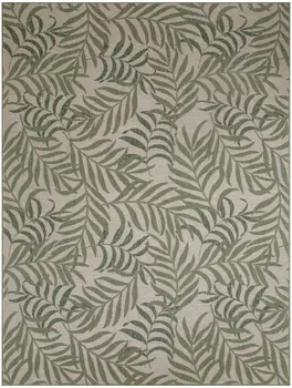 9' X 12' Ivory And Green Palm Leaf Indoor Outdoor Area Rug