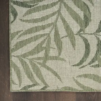 9' X 12' Ivory And Green Palm Leaf Indoor Outdoor Area Rug