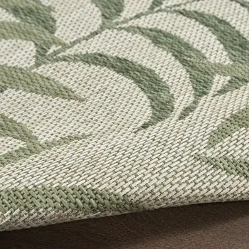 9' X 12' Ivory And Green Palm Leaf Indoor Outdoor Area Rug
