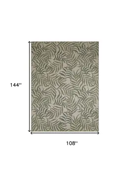 9' X 12' Ivory And Green Palm Leaf Indoor Outdoor Area Rug