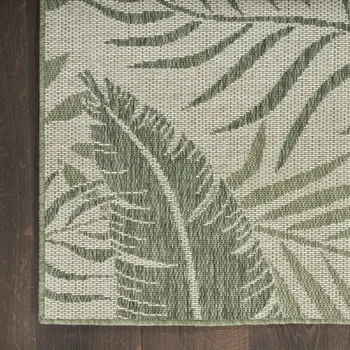 9' X 12' Ivory And Green Palm Leaf Indoor Outdoor Area Rug