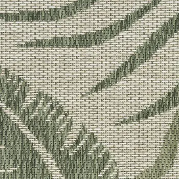 9' X 12' Ivory And Green Palm Leaf Indoor Outdoor Area Rug