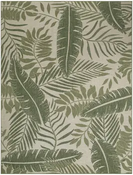 9' X 12' Ivory And Green Palm Leaf Indoor Outdoor Area Rug