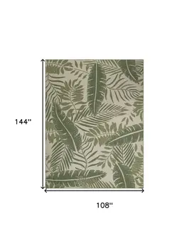 9' X 12' Ivory And Green Palm Leaf Indoor Outdoor Area Rug