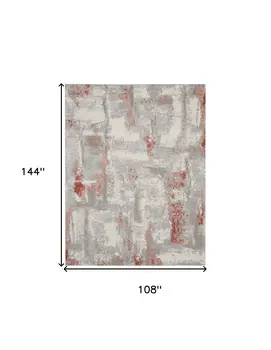 9' X 12' Gray and Red Abstract Non Skid Area Rug