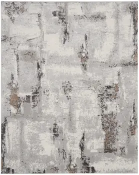 9' X 12' Ivory Black and Gray Abstract Non Skid Area Rug