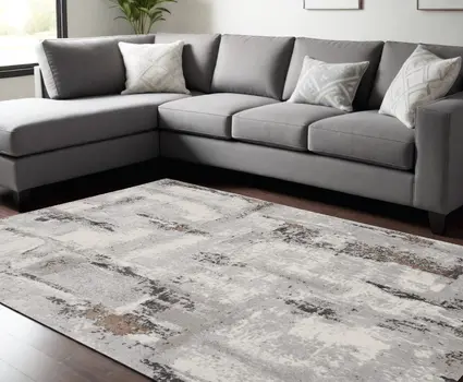 9' X 12' Ivory Black and Gray Abstract Non Skid Area Rug