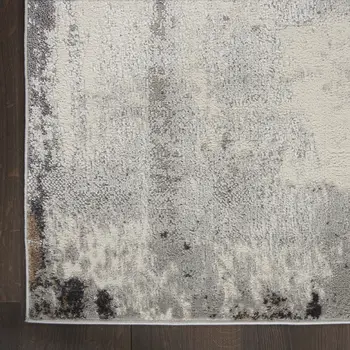 9' X 12' Ivory Black and Gray Abstract Non Skid Area Rug
