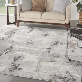 9' X 12' Ivory Black and Gray Abstract Non Skid Area Rug