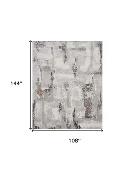 9' X 12' Ivory Black and Gray Abstract Non Skid Area Rug