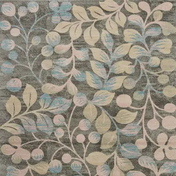 9' X 12' Beige Gray And Blue Botanical Leaves Area Rug