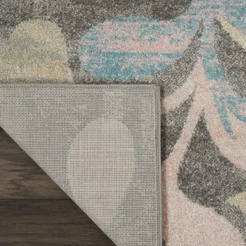 9' X 12' Beige Gray And Blue Botanical Leaves Area Rug