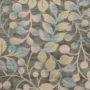 9' X 12' Beige Gray And Blue Botanical Leaves Area Rug