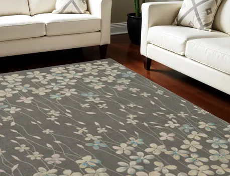 9' X 12' Beige And Gray Floral Area Rug