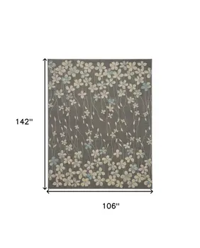 9' X 12' Beige And Gray Floral Area Rug