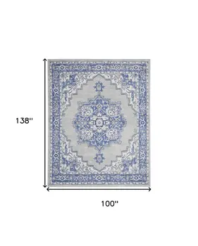 8' X 12' Ivory Blue and Gray Floral Distressed Non Skid Area Rug