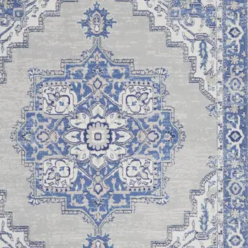 8' X 12' Ivory Blue and Gray Floral Distressed Non Skid Area Rug