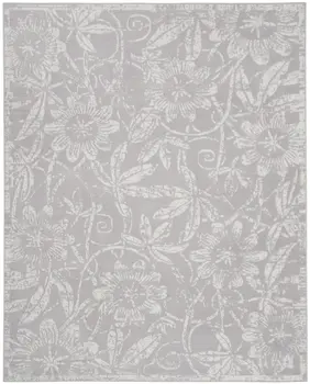 8' X 12' Ivory and Gray Floral Distressed Non Skid Area Rug