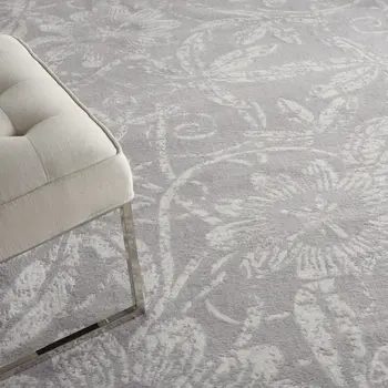 8' X 12' Ivory and Gray Floral Distressed Non Skid Area Rug
