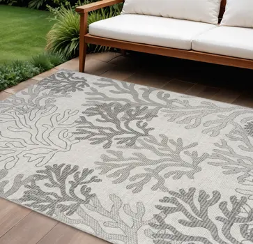 9' X 12' Gray Black And Ivory Nautical Indoor Outdoor Area Rug