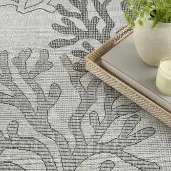 9' X 12' Gray Black And Ivory Nautical Indoor Outdoor Area Rug
