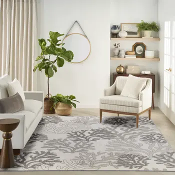 9' X 12' Gray Black And Ivory Nautical Indoor Outdoor Area Rug