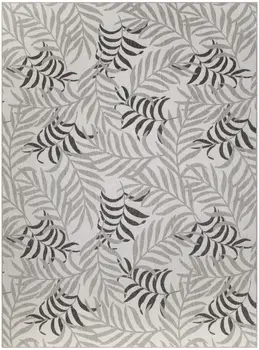 9' X 12' Gray Black And Ivory Palm Leaf Indoor Outdoor Area Rug