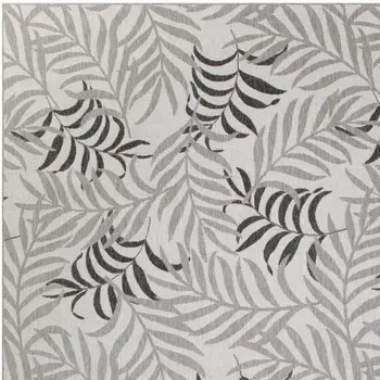 9' X 12' Gray Black And Ivory Palm Leaf Indoor Outdoor Area Rug