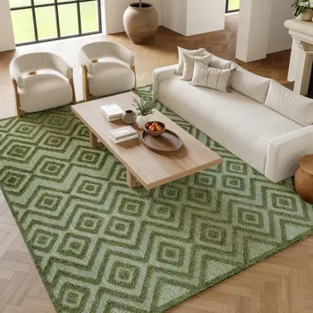 9' X 12' Dark Green And Light Green Geometric Indoor Outdoor Area Rug