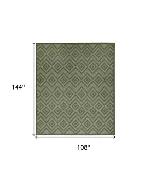 9' X 12' Dark Green And Light Green Geometric Indoor Outdoor Area Rug