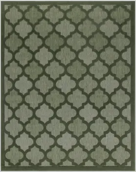 9' X 12' Dark Green And Light Green Trellis Indoor Outdoor Area Rug